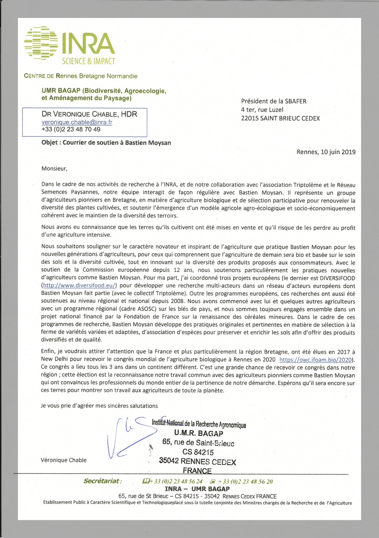 lettre de soutien professionnel